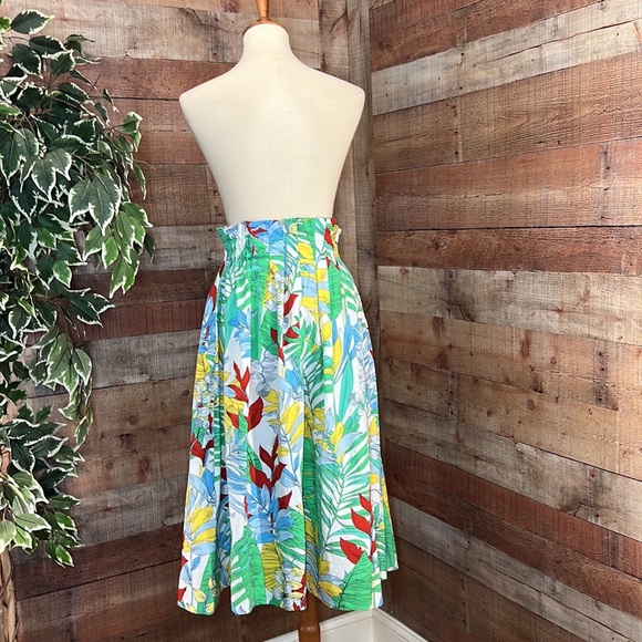 ZARA Green Yellow Tropical Print High Waist MIDI Skirt Sz Small - Picture 8 of 15